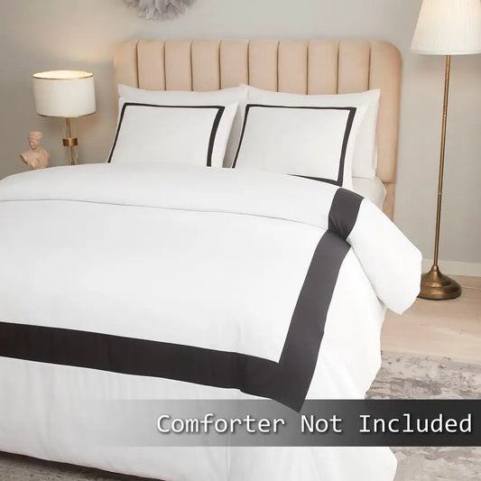 Hotel Duvet Cover Set Queen Size 3Pcs Microfiber Black Line Pattern