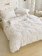 White Ruched Flower Design Duvet Cover Set with Pillowcases
