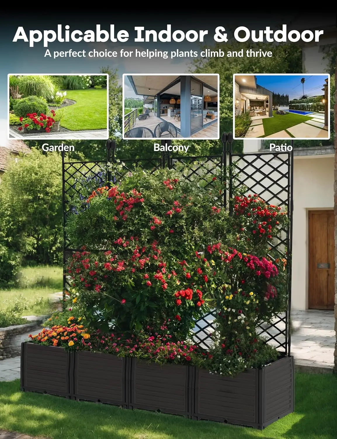 Raised Garden Bed with Trellis Planter with Privacy Screen