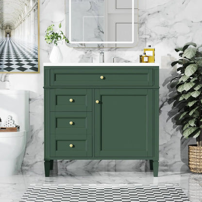Solid Wood Bathroom Vanity with Soft-Close Doors & Tip-Out Drawer