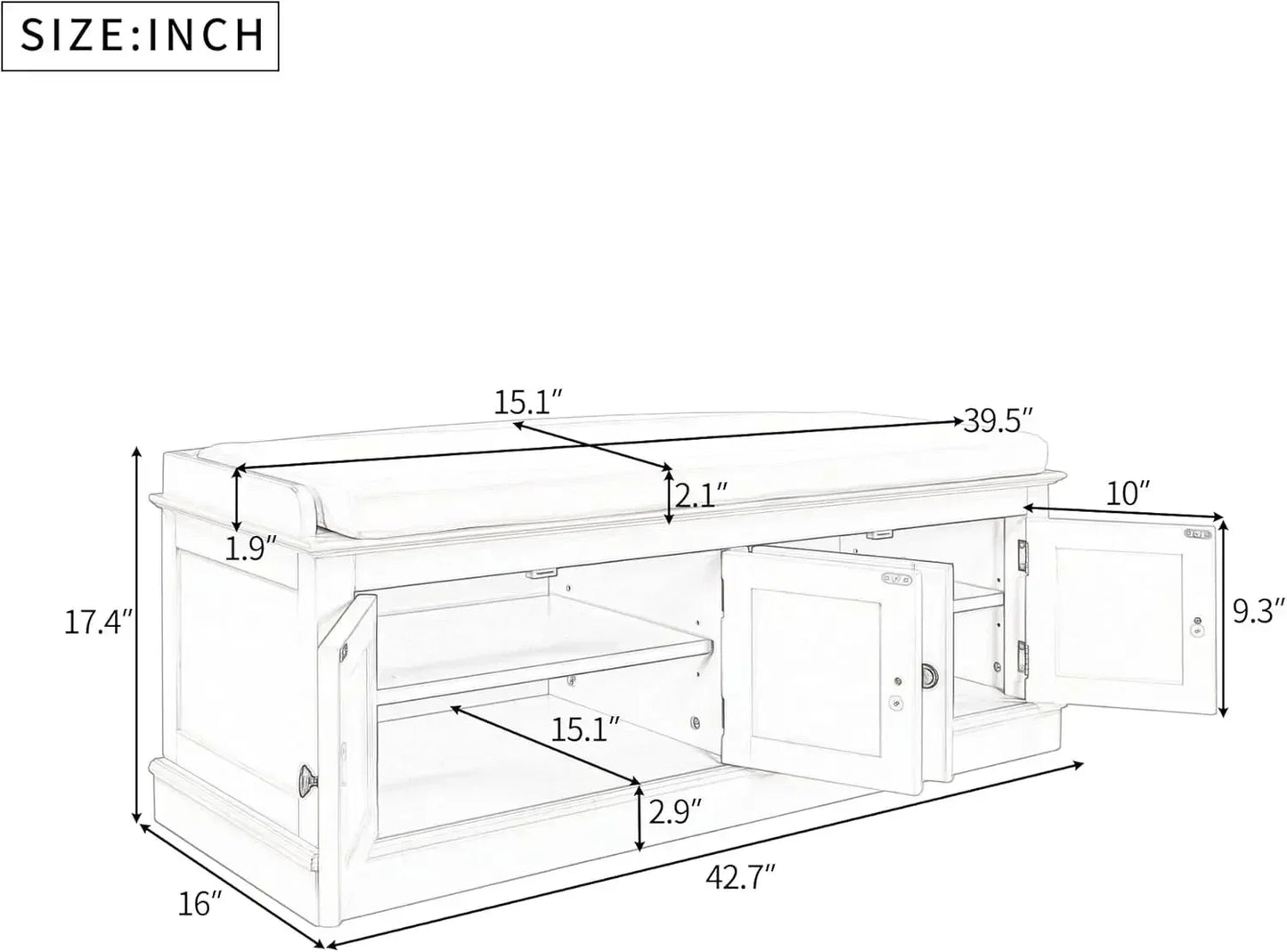 Entryway Storage Bench with Removable Cushion