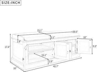 Entryway Storage Bench with Removable Cushion