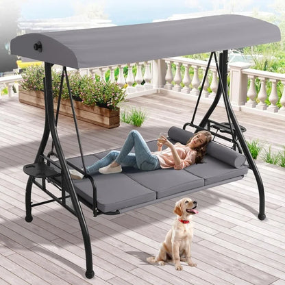 Convertible 2 in 1 Porch Bed Swing with Canopy