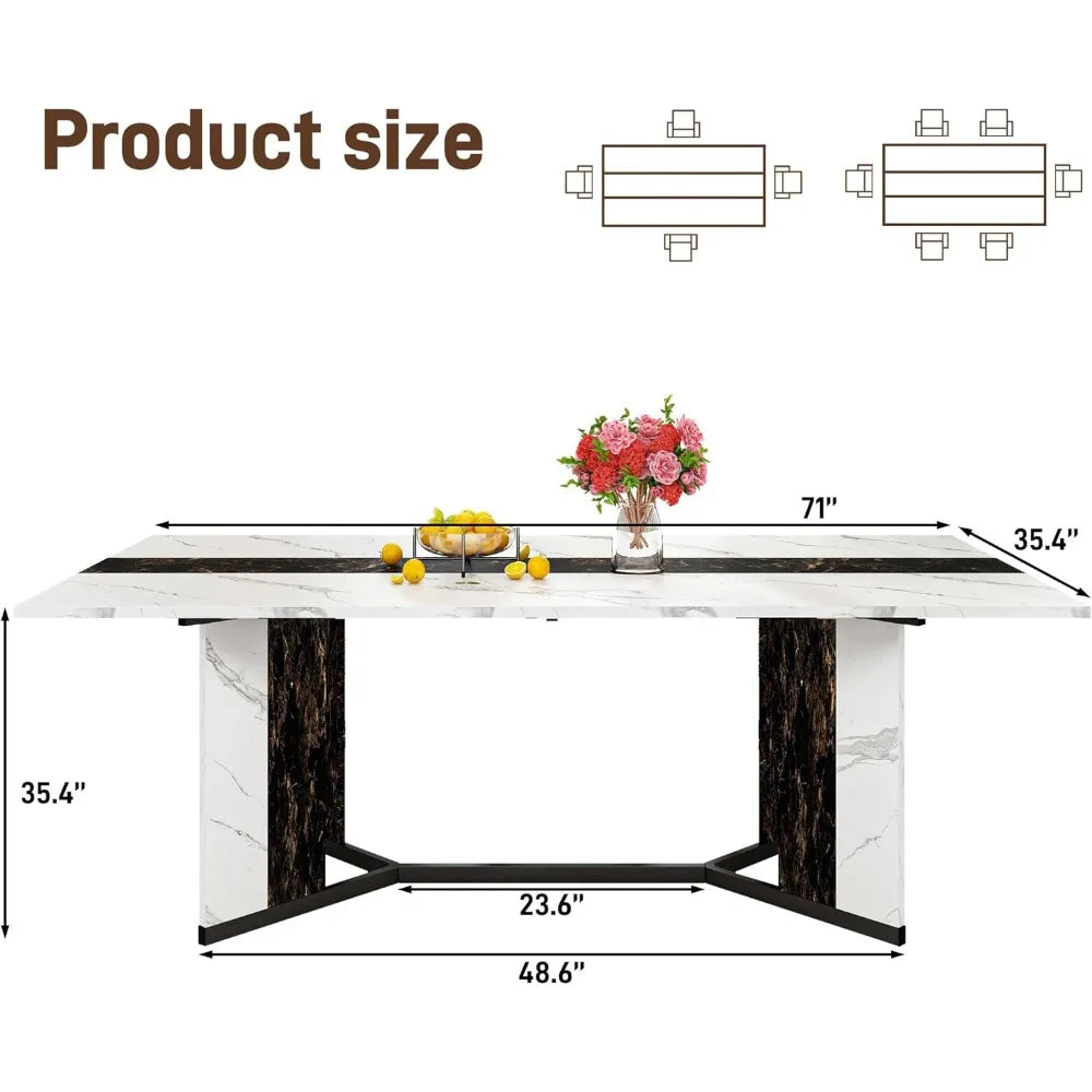 71" Dining Modern Rectangular Kitchen Table W/Waterproof Wood