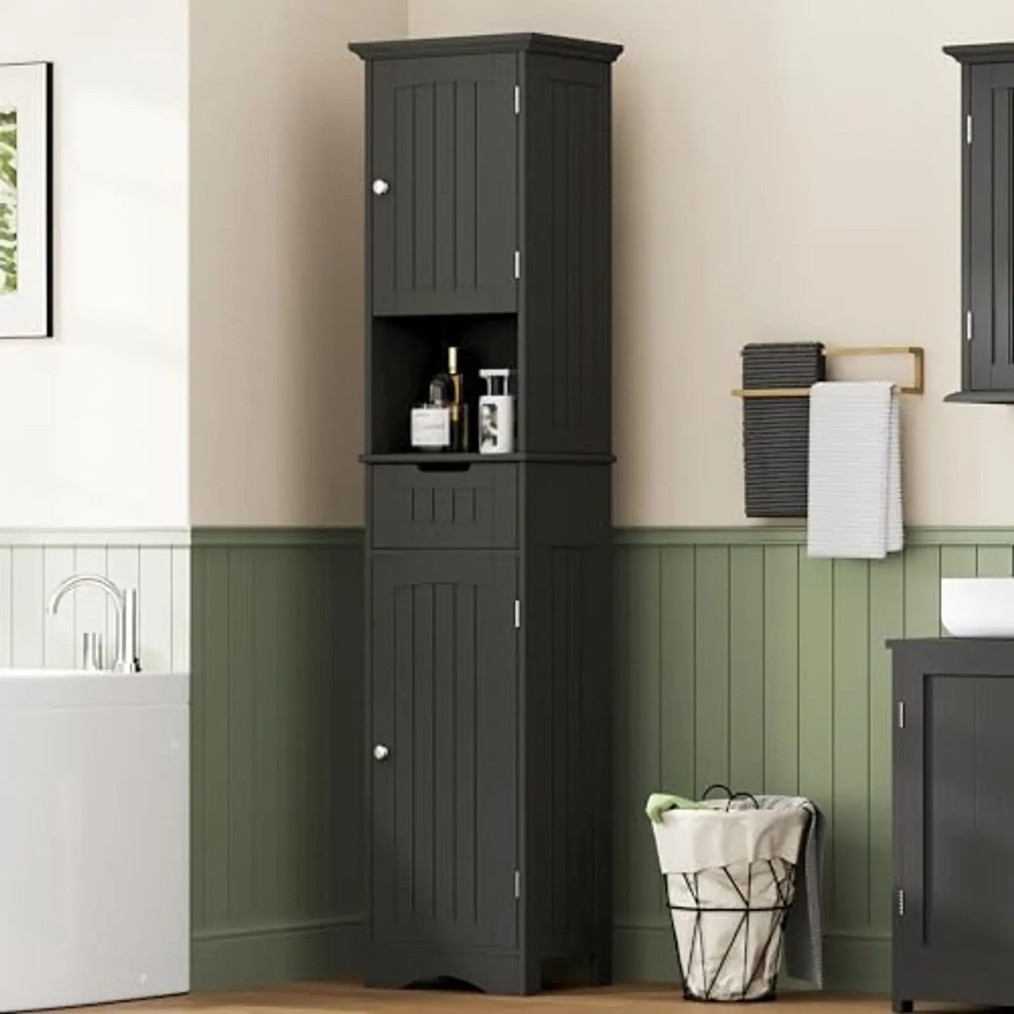 Freestanding Storage Cabinet With 2 Doors 1 Drawer