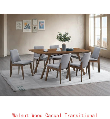 7-Piece Walnut Finish Dining Set with Upholstered Chairs