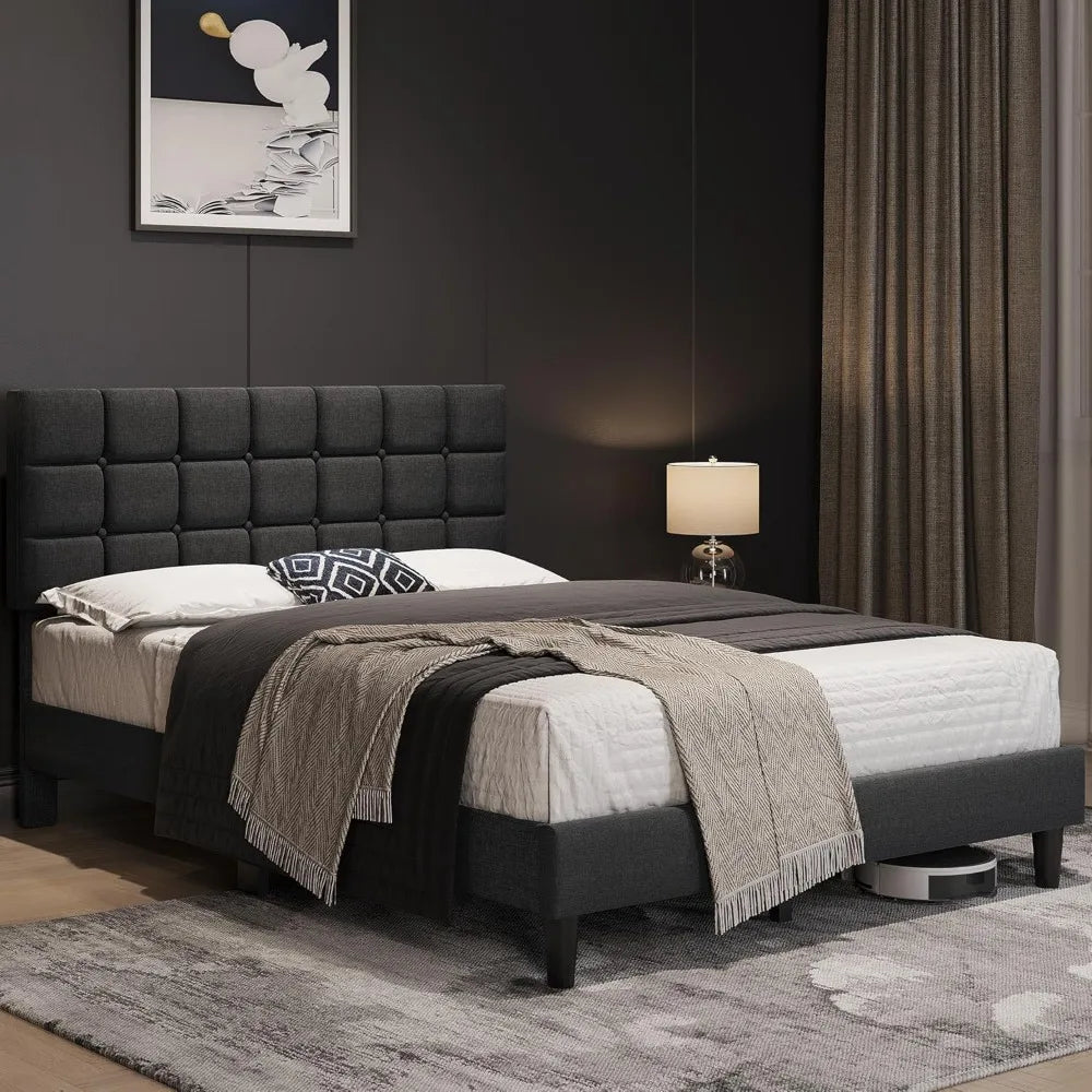 Modern Upholstered Queen Platform Bed FrameAdjustable,