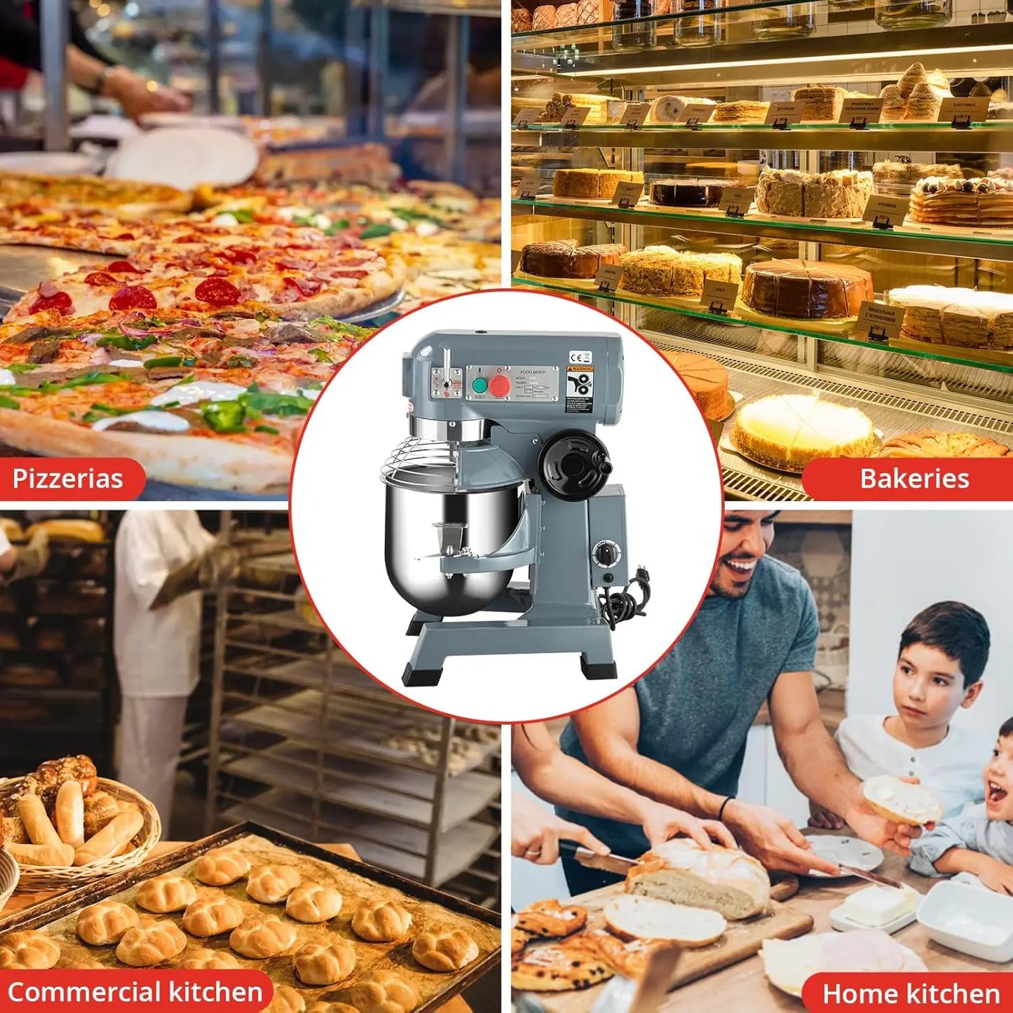 Commercial Stand Mixer with Stainless Steel Bowl, 15QT 600w 3-Speed