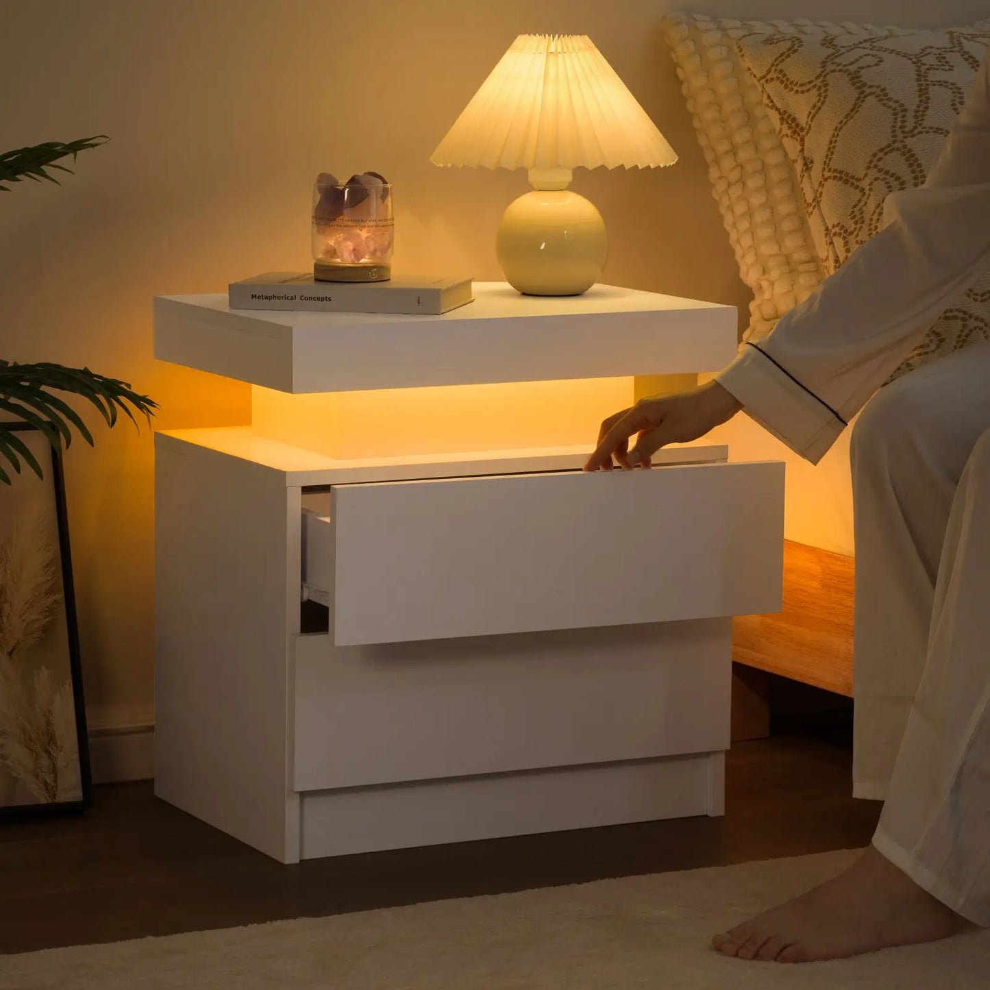 Cubehom LED Nightstands/End Table with 2 Drawers