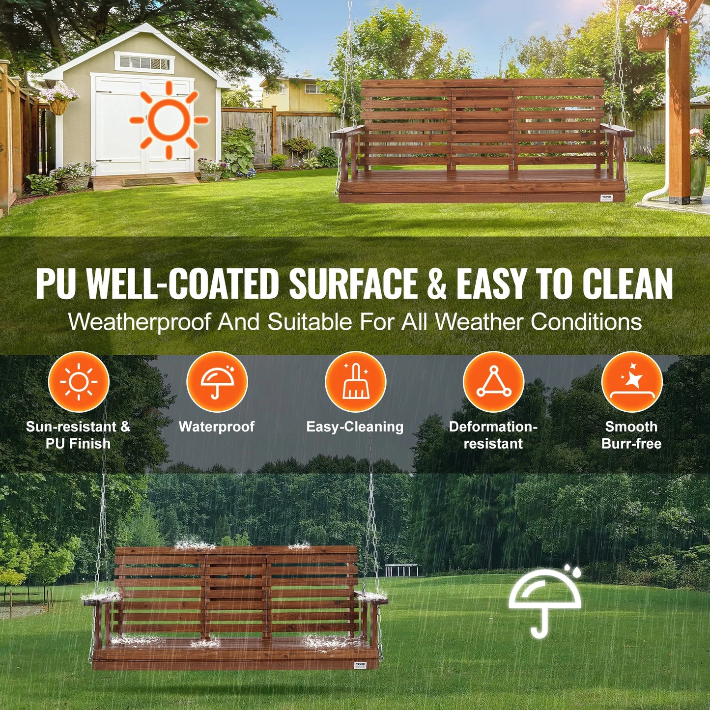 Wooden Porch Swing With Cup Holder/Console