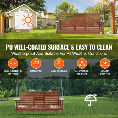 Wooden Porch Swing With Cup Holder/Console