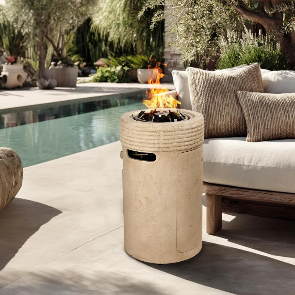16-inch Outdoor Propane Fire Pit with Lava Rocks for Patio Use