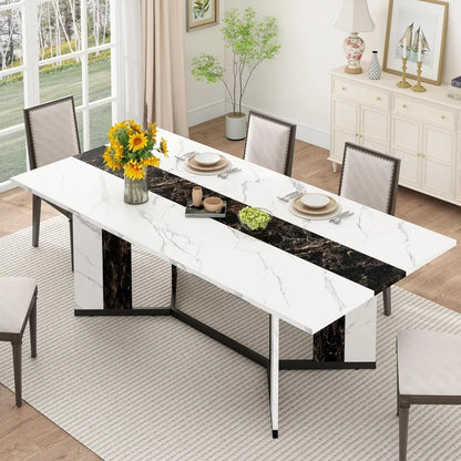 71" Dining Modern Rectangular Kitchen Table W/Waterproof Wood