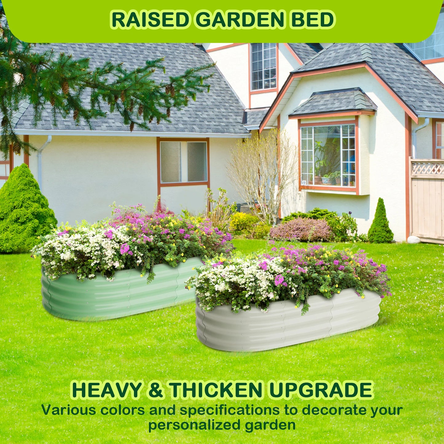 2 Pcs 4.5x2x1ft Oval Galvanized Raised Garden Bed