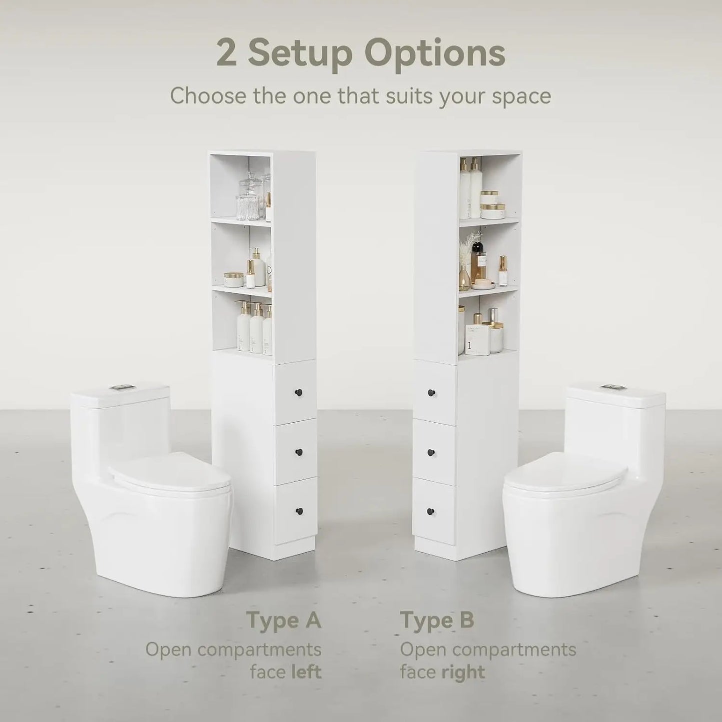 Tall Narrow Bathroom Organizer with 3-Level Adjustable Shelves