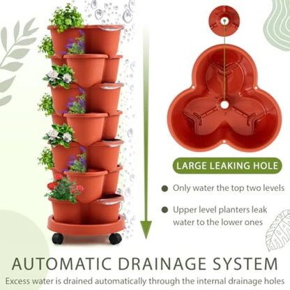 2 Set of 7 Tier Stackable Vertical Planters with Removable Wheels