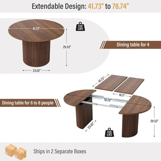 Expandable Oval Dining Table with Fluted Base