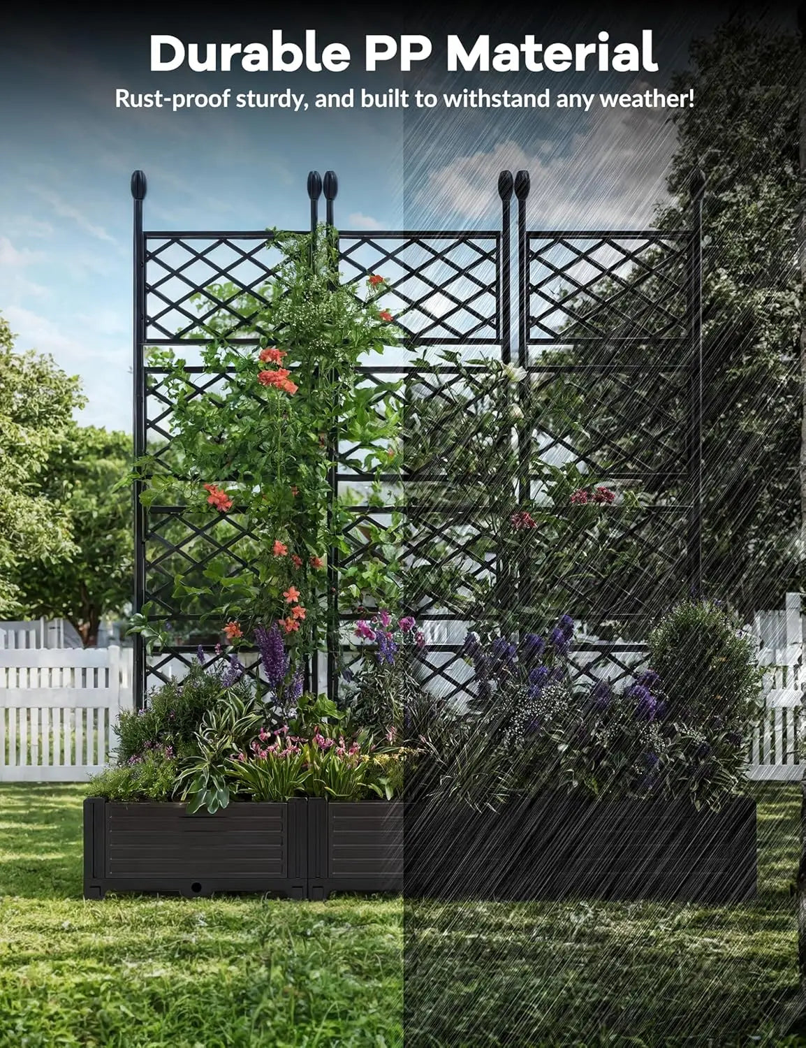 Outdoor Raised Planter Box with Trellis for Climbing Plants, Flowers, & Vegetables