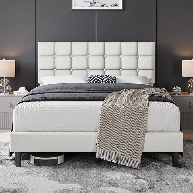 Modern Upholstered Queen Platform Bed FrameAdjustable,