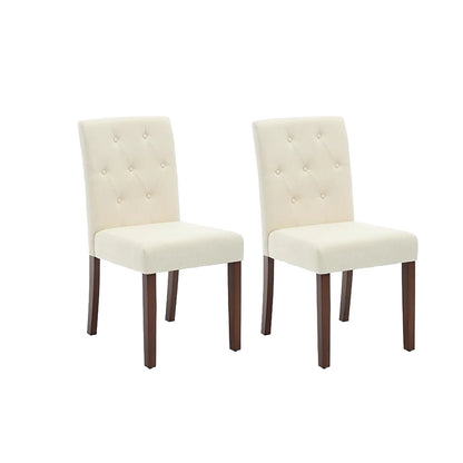 2pc Modern Linen Dining Chairs with Button Tufted High Back Side Chairs