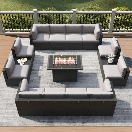 15-Piece Outdoor Patio Furniture Set with Fire Pit Table