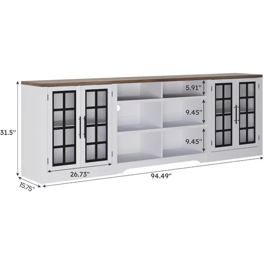 Farmhouse TV Entertainment Center with 2 Cabinets and 3-Tier Open Shelves