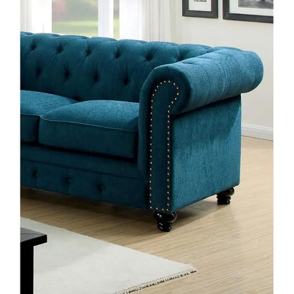 Contemporary Loveseat, Button-Tufted, Rolled Arms