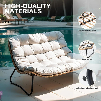 Boho Rattan Outdoor Loveseat with Soft Cushion