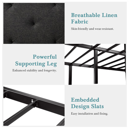 HOOMIC Metal Bed Frame with Upholstered Finely Stitched Headboard