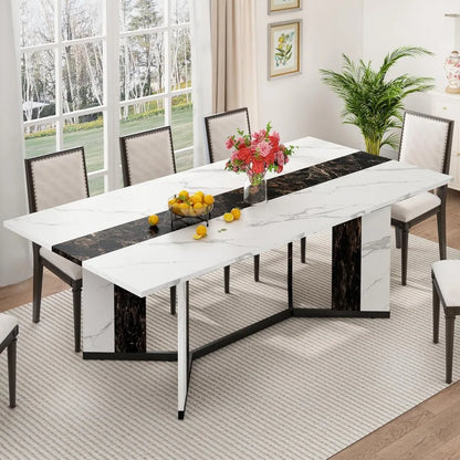 71" Dining Modern Rectangular Kitchen Table W/Waterproof Wood