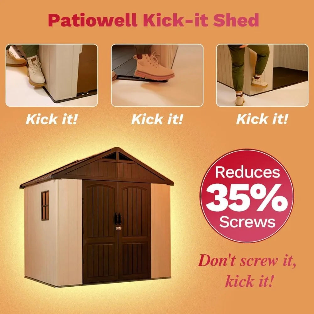 Patiowell 8 x 6 FT Resin Outdoor Storage Shed with Floor
