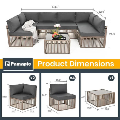 7 Piece Outdoor Sectional Sofa Set with Washable Cushions