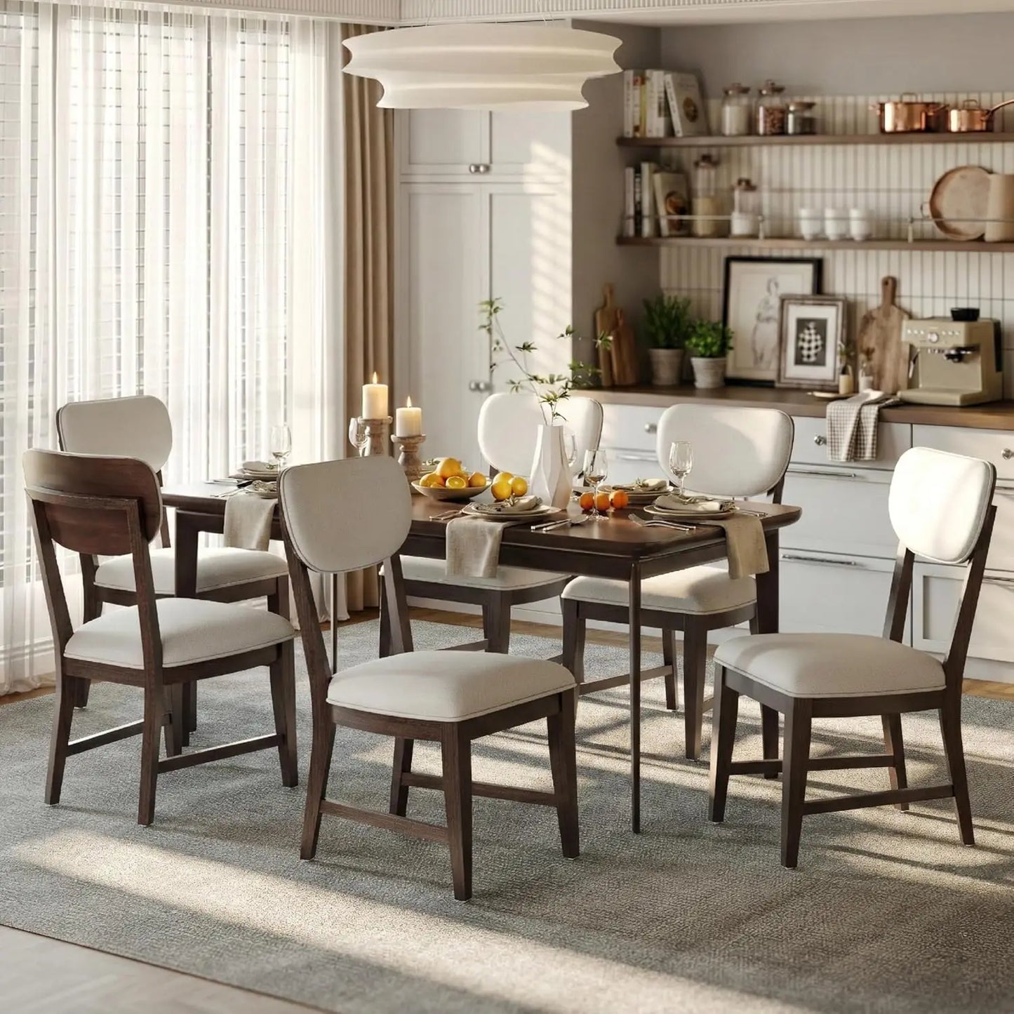 Set of 6, Mid Century Modern Upholstered Kitchen Chairs with 3.3" Thick Cushion
