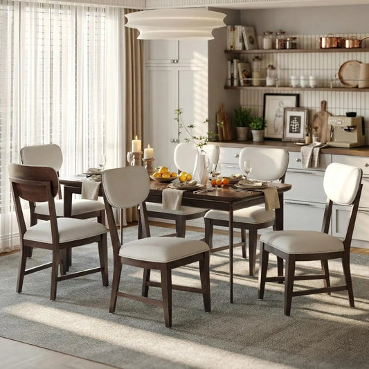 Set of 6, Mid Century Modern Upholstered Kitchen Chairs with 3.3" Thick Cushion