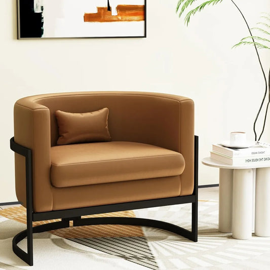 Modern Living Room Faux Leather Barrel Accent Chair
