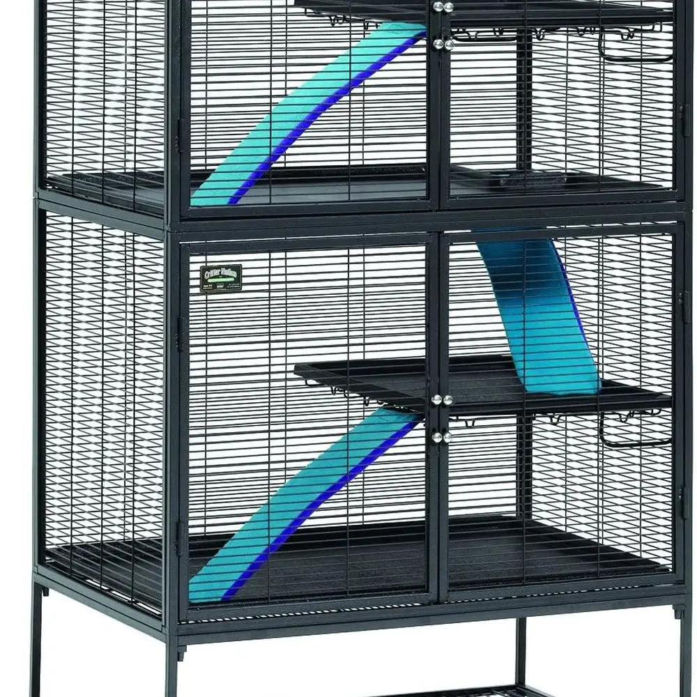 Double Unit Small Animal Cage, 4 Tiers, Includes Pan, Shelf, Ramp & Cover