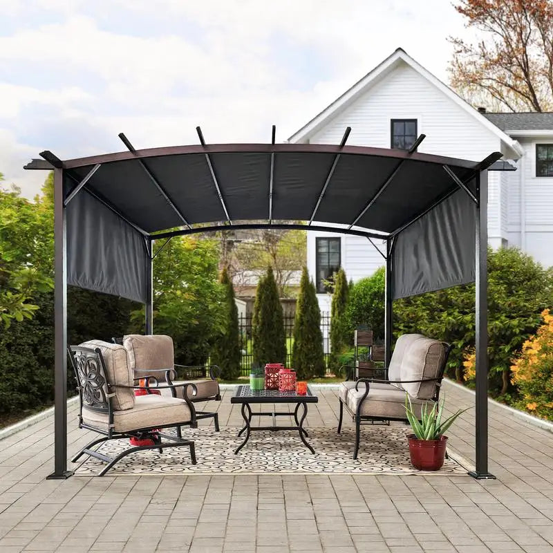 12x9ft Outdoor Pergola Patio Gazebo with Retractable Shade Canopy