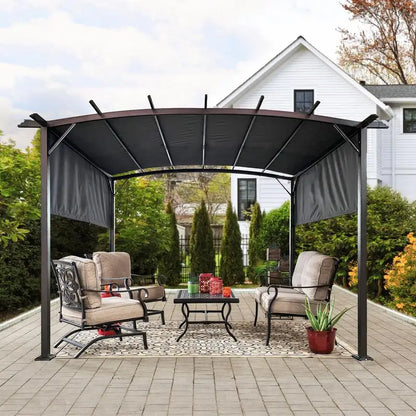 12x9ft Outdoor Pergola Patio Gazebo with Retractable Shade Canopy