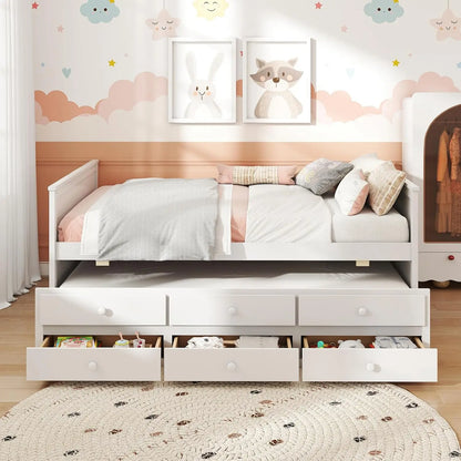 Full Size Bed Frame with Twin Trundle & 3 Drawers