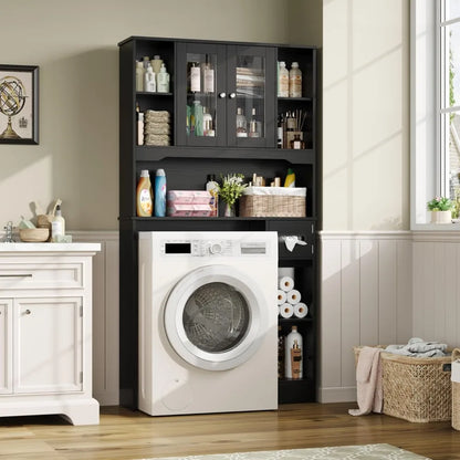 Over Toilet Storage Cabinet with 2 Glass Doors & Paper Holder