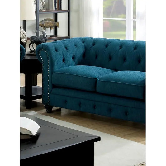 Contemporary Loveseat, Button-Tufted, Rolled Arms