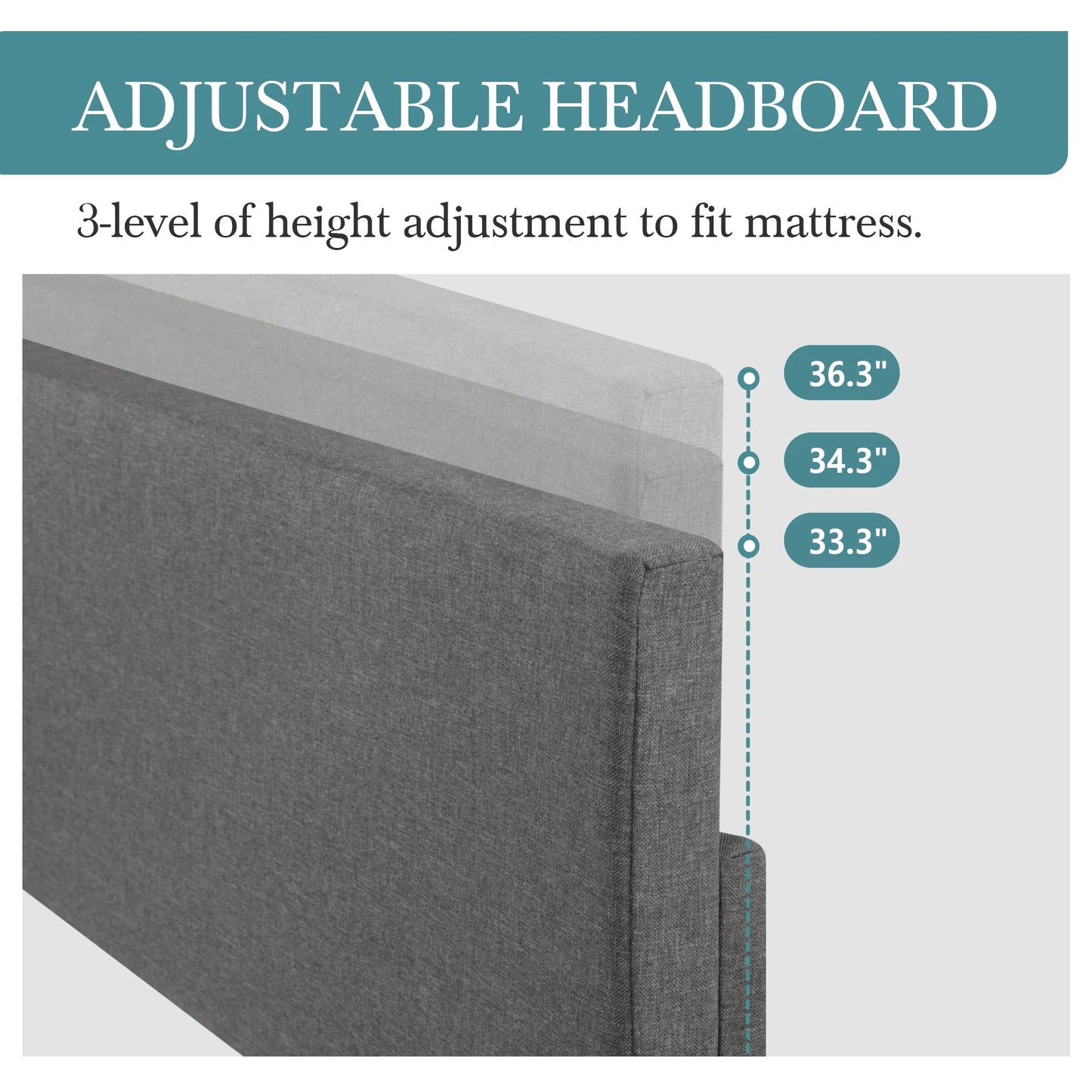 Linen Fabric Upholstered Bed Frame with Adjustable Headboard