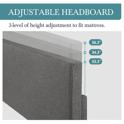 Upholstered Bed Frame with Adjustable Linen Headboard