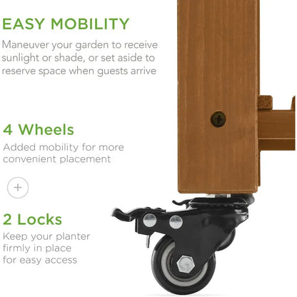 8-Pocket Mobile Herb Garden Bed with Lockable Wheels & Storage Shelf