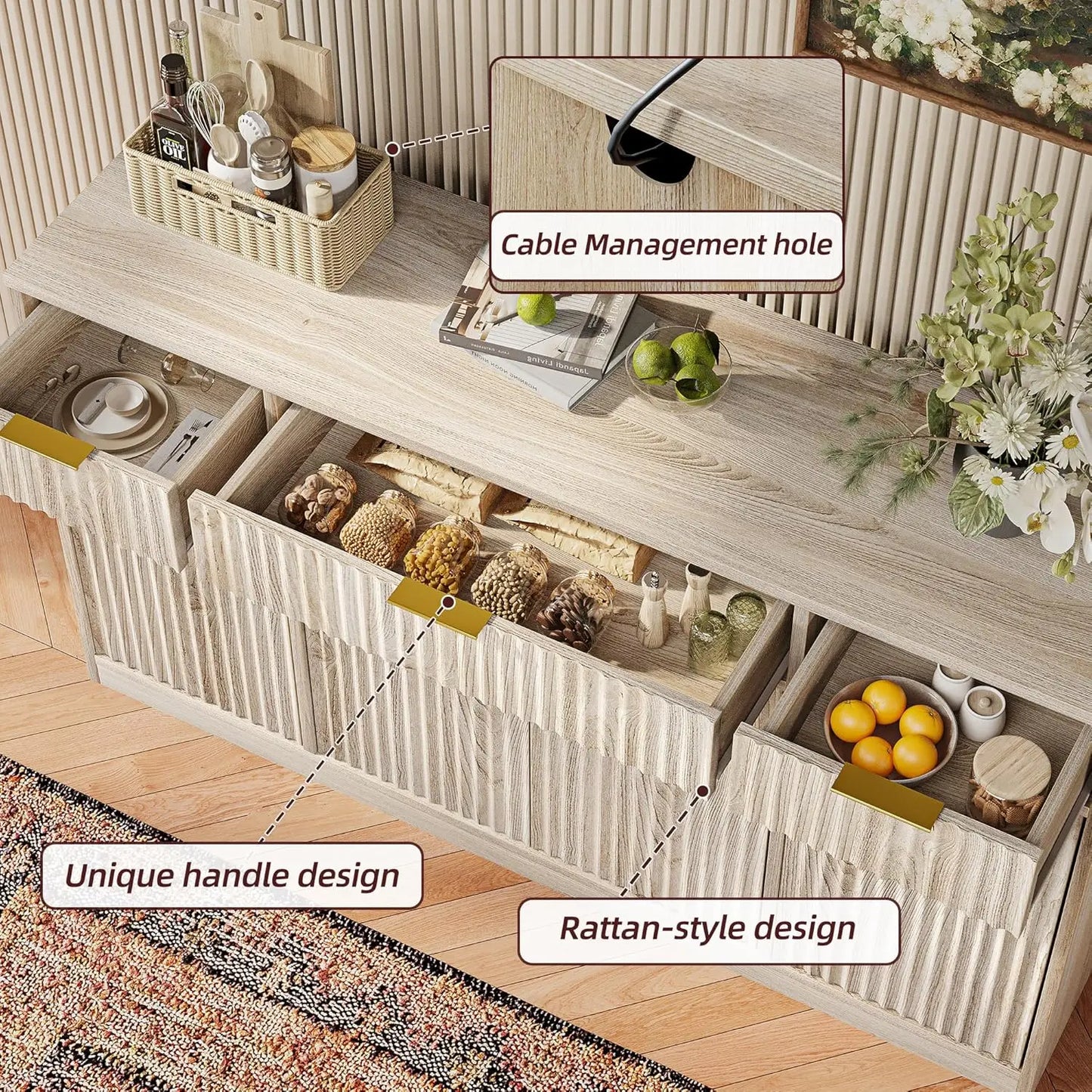 Large Fluted Buffet Cabinet with Storage