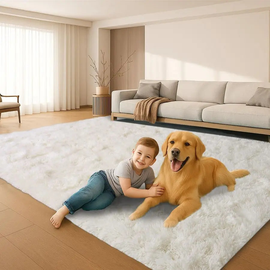 8x10 Cream White Large Plush Carpet