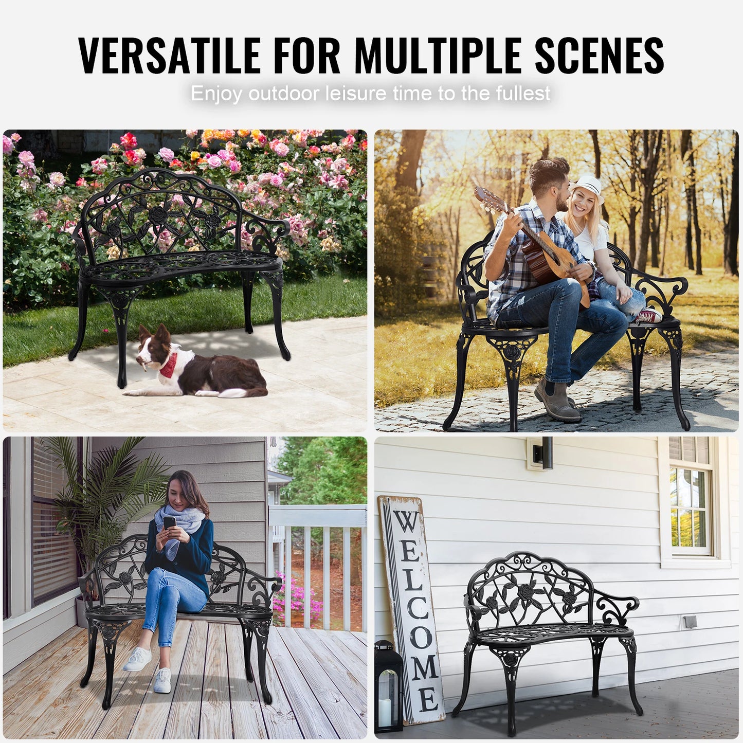 Outdoor Bench Wooden or Metal Garden Bench