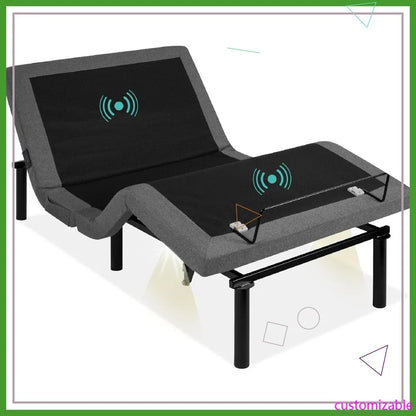 Queen Size Adjustable Bed Frame with Wireless Remote, Massager, USB Ports & Nightlight