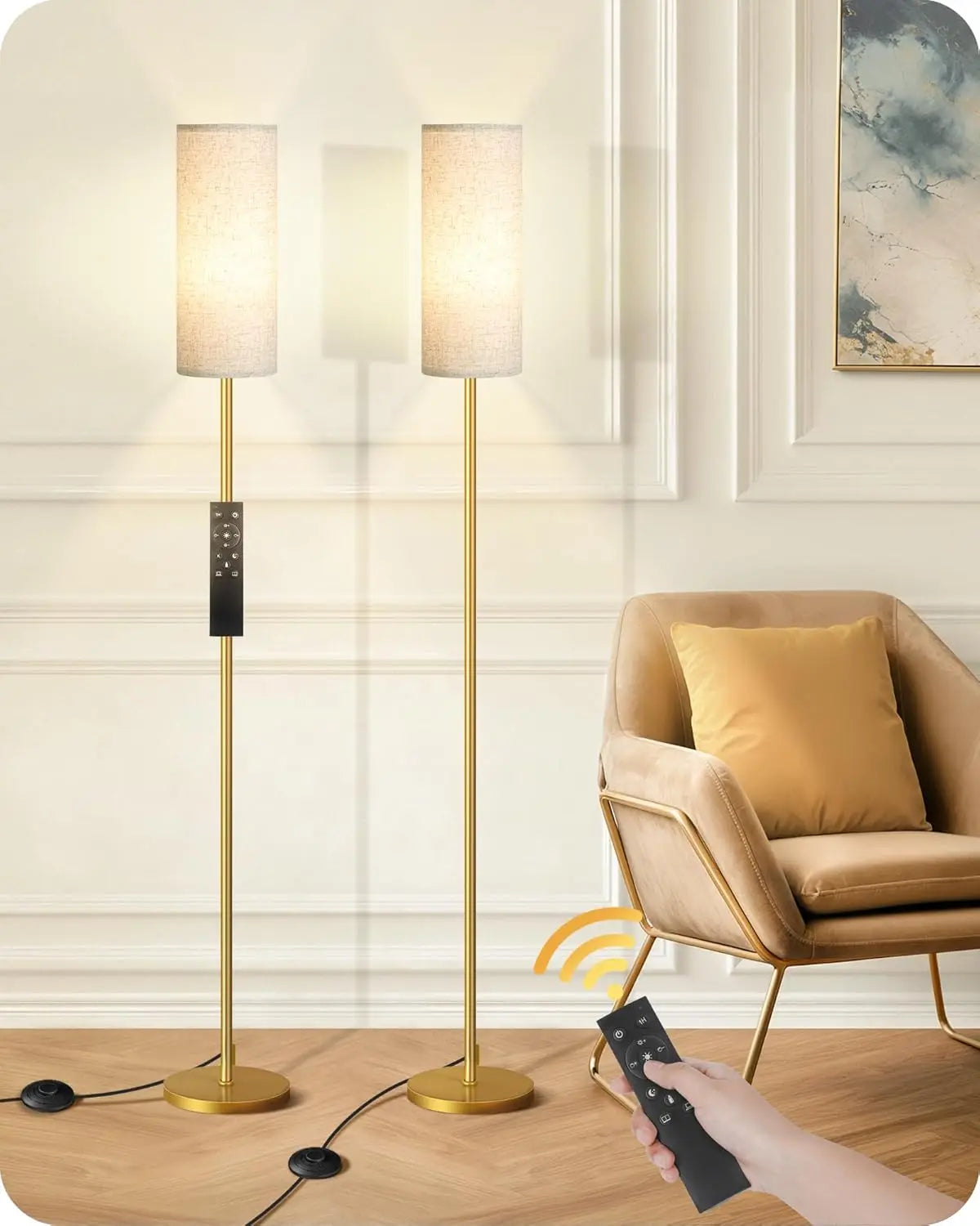 Set of 2 Dimmable Floor Lamps with Remotes