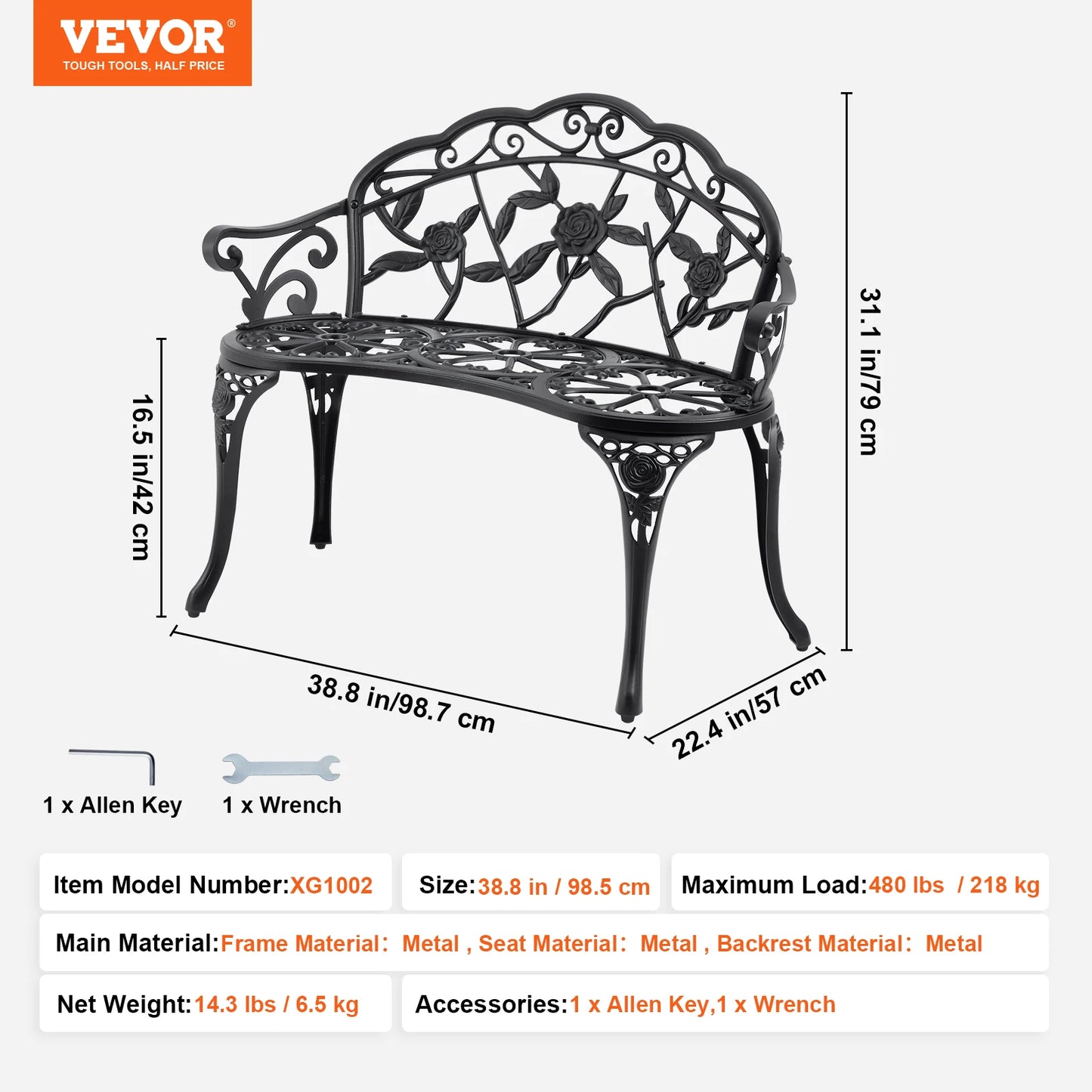 Outdoor Bench Wooden or Metal Garden Bench